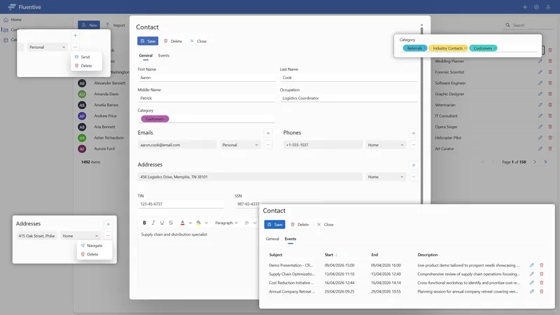 Fluentive contacts list