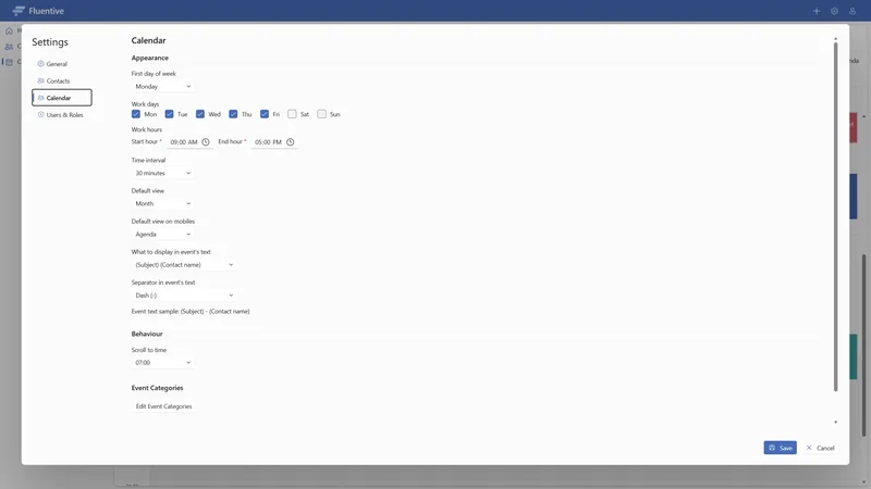Fluentive notification and reminder settings