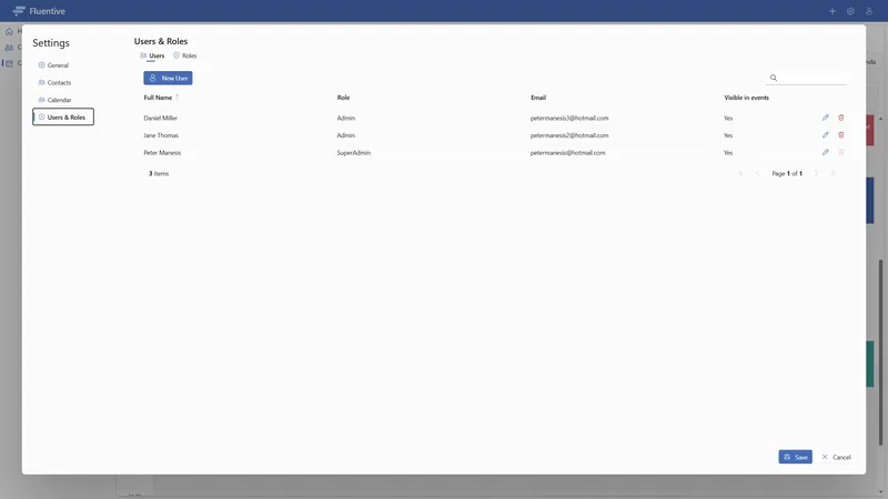 Fluentive team management view