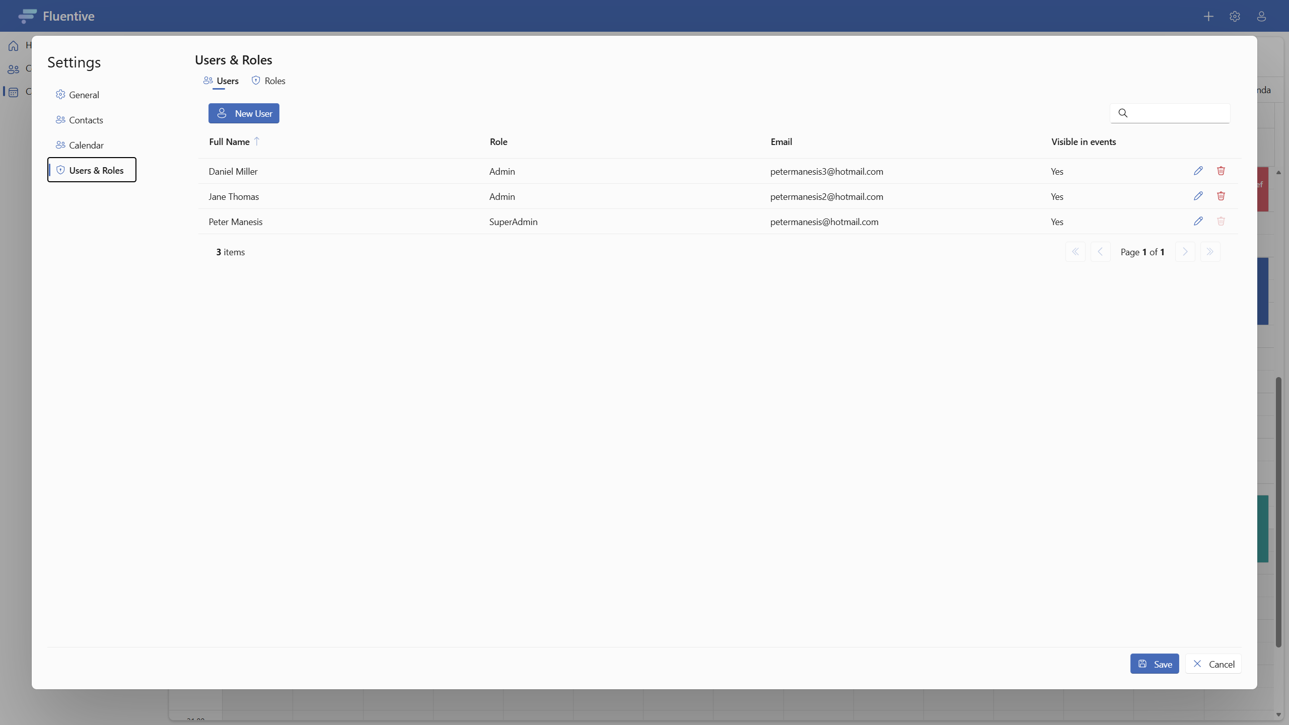 Fluentive team management view