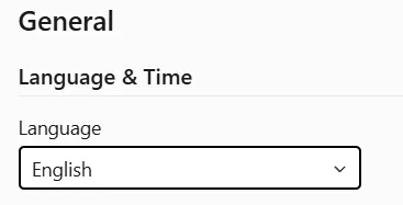 Language setting showing English selected in a dropdown