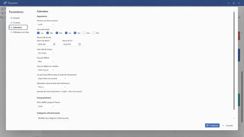Paramètres de notifications et de rappels Fluentive
